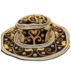 Vintage Myanmar Burmese Burma Kalaga floppy Hat Phoenix Sequins Embroidery.